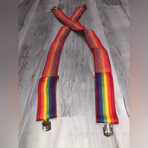 Rainbow Braces Mens Clip On Trouser Braces Suspenders Pride Gay Support 80s 90s - Picture 4 of 4